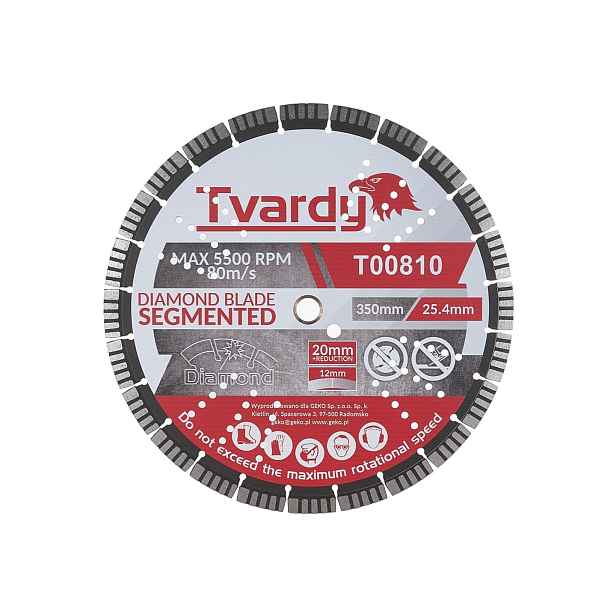 Diamantový kotouč segmentový 350x12x25.4/20 mm s kroužkem Tvardy Profi