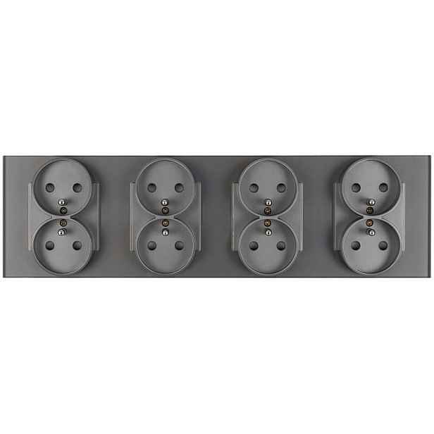 Kontakt Elektrická Zásuvka S Kolíkem Skleněná Čtyřnásobná 4x2 Srerbny Šedá