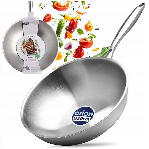 Pánev Wok Ocelová velká hluboká pánev na smažení dušení 30 cm Orion Steela