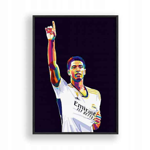 Obraz Jude Bellingham Real Madrid Plakát Rámeček Dřevěný Černý 30x42 cm
