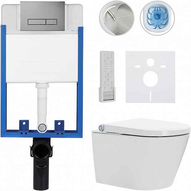 Kompletní WC set Profi/Cronus Premium - bílá lesklá - WC tlačítko Slim/Tmavě šedá - pro zazdění - 59,3x38,4 cm