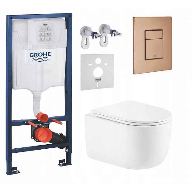 Podomítkový Wc set Grohe s mísou Lesna, tlačítko, kartáčovaná měď, Fresh