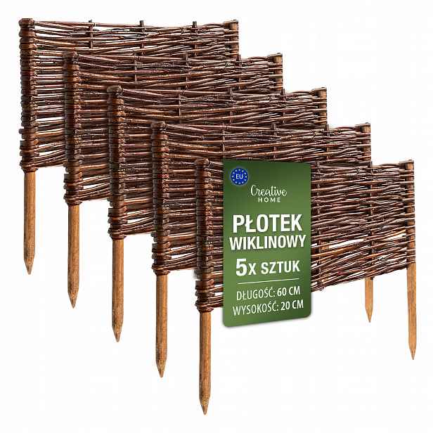 Proutěný plot zahradní palisáda trávníkový lem hnědý 60x20 cm 5ks