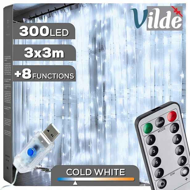 Světelný závěs s dálkovým ovládáním 300 Led 3 m