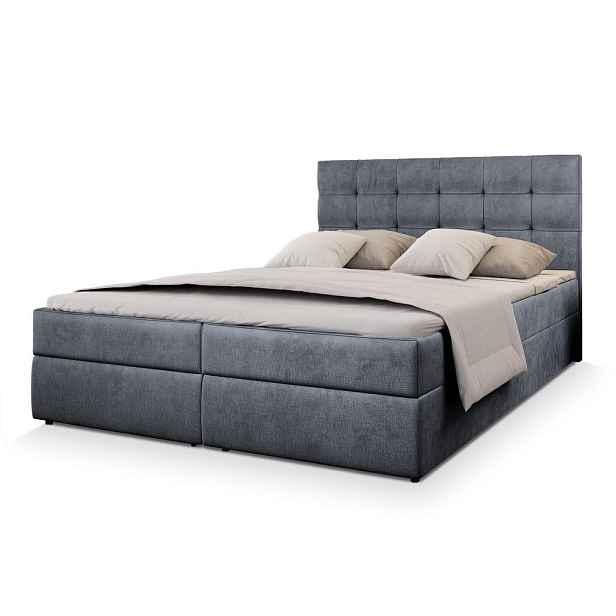 MASSENO AMERICKÁ POSTEL GLOS, 200x200 cm s matrací a úložným prostorem, H2+H3, šedá