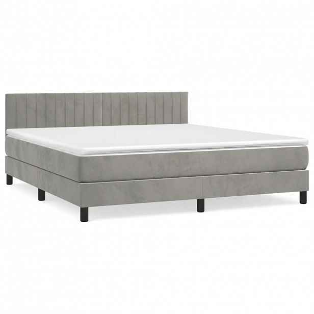 vidaXL Box spring postel s matrací světle šedá 180x200 cm samet