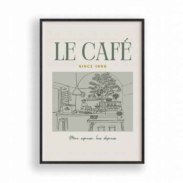 Obraz Le Café Káva Kavárna Plakát Rámeček Dřevěný Černý 30x42 cm