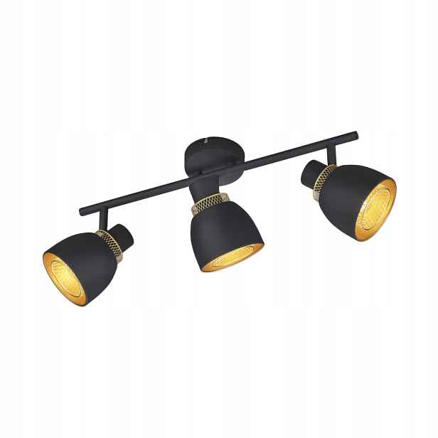 Stropní svítidlo trojitá černá zlatá 3 reflektory lišta 45 cm do obývacího pokoje Rl