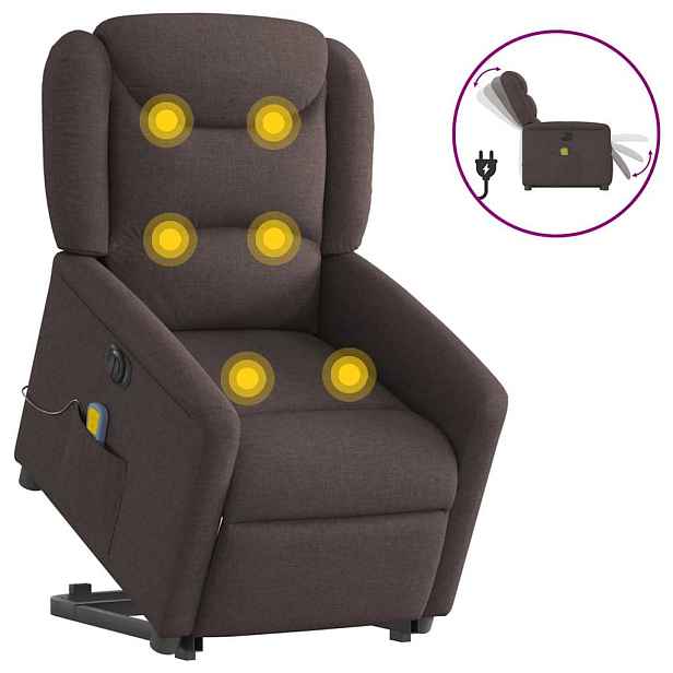 vidaXL Elektrické zvedací masážní polohovací křeslo tmavě hnědé textil