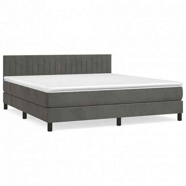 vidaXL Box spring postel s matrací tmavě šedá 180x200 cm samet