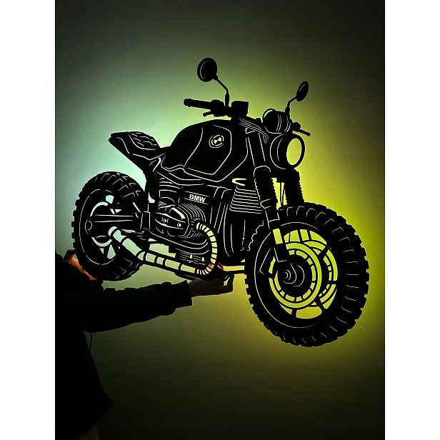 Bmw R nineT Scrambler Dřevěný 3D obraz Dekorace Dárek Noční Led lampička