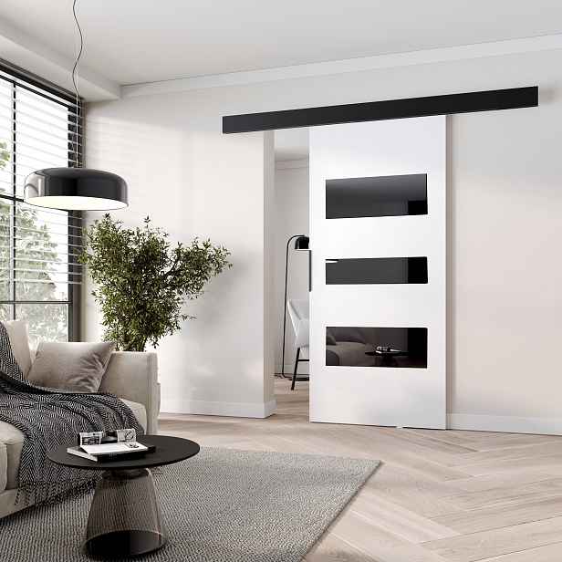 Posuvné dveře na stěnu BARRET 13 - 96 cm, bílé / černé
