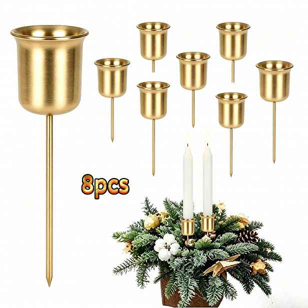 TEMU 8 ks kovových kuželových svícnů, svícny na adventní věnce, elegantní vánoční dekorace, kovové svícny se stabilními kolíky, vhodné pro domácí