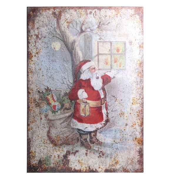 Vánoční kovový závěsný obraz Santa Vintage - 66*95 cm Chic Antique