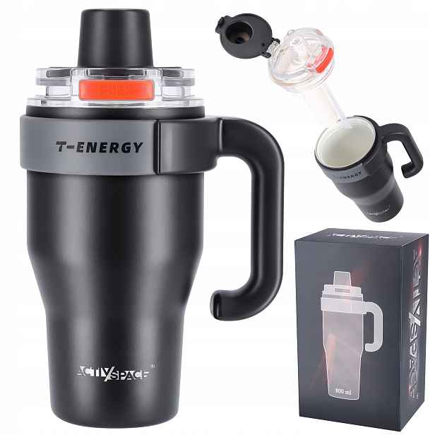 Termohrnek S Brčkem Termoska S Držákem Na Kávu Čaj Vzduchotěsný 800 ML