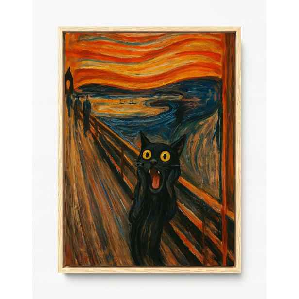 Obraz Rám Americká Krabička Grafika Munch Styl Křik Černá Kočka 60x80