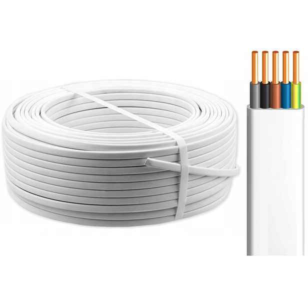 Instalační kabel YDYp 5X1,5 450/750V plochý drát bílý Damir 100 Metrů
