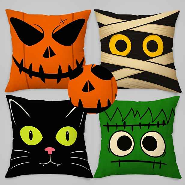 TEMU 4ks Halloweenských dekorativních povlaků na polštáře s potiskem dýně a černé kočky. Šťastný Halloween! Tyto povlaky na polštáře pro domácí