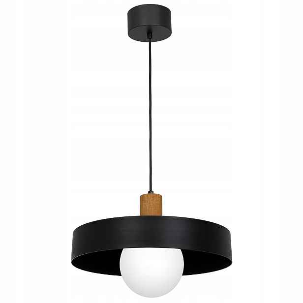 Závěsná lampa černá dřevěná skleněná bílá kulatá 40 cm Luminex