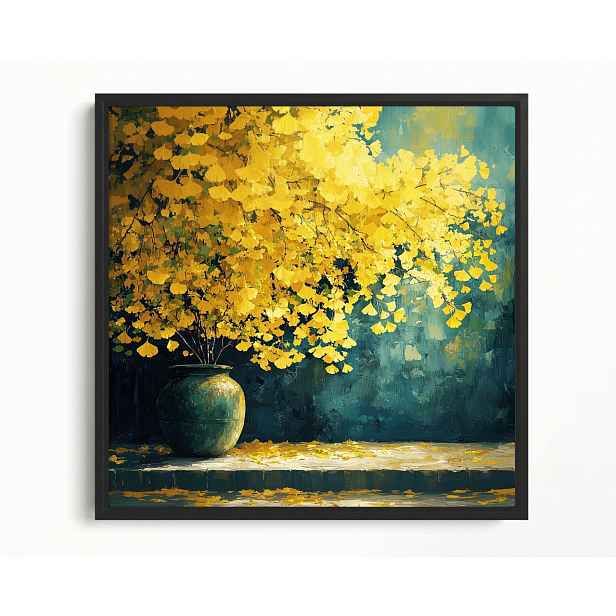 Obraz Rám American Box Dřevo Stromek Ginkgo Podzim Žluté Listy 60x60