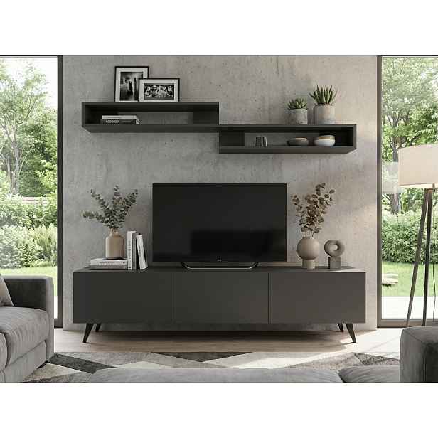 TV stolek MIYA 150 cm s nástěnnou policí, antracitový