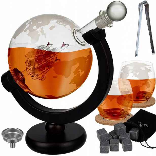 Karafa na whisky Alkohol Globus Loď Sada Sklenice Vkusný Dárek