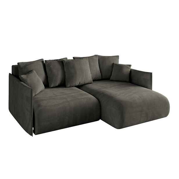 ALTDECOR ROHOVÁ SEDAČKA s funkcí spaní a otomanem, pravá ONESK-L 216x177x72 Černá Velur