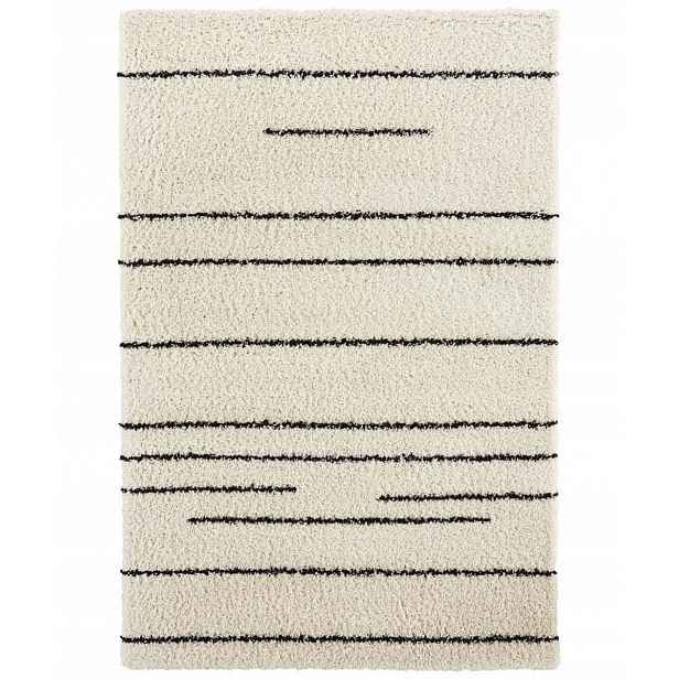 Černo krémový koberec do obývacího pokoje, silný koberec typu shaggy, boho vzor 80x150 cm