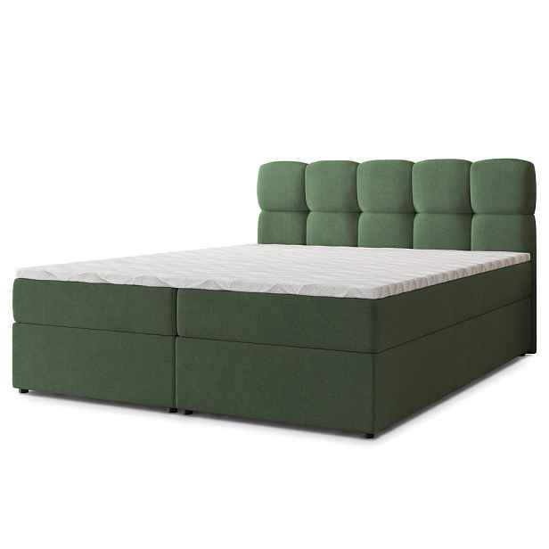 MASSENO AMERICKÁ POSTEL MERU, 200x200 cm s matrací a úložným prostorem, H2+H3, zelená