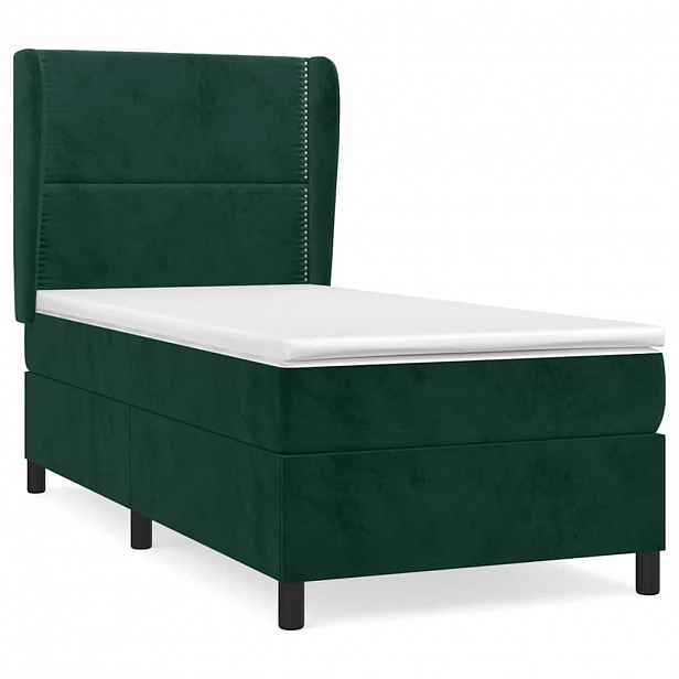 vidaXL Box spring postel s matrací tmavě zelená 90x200 cm samet
