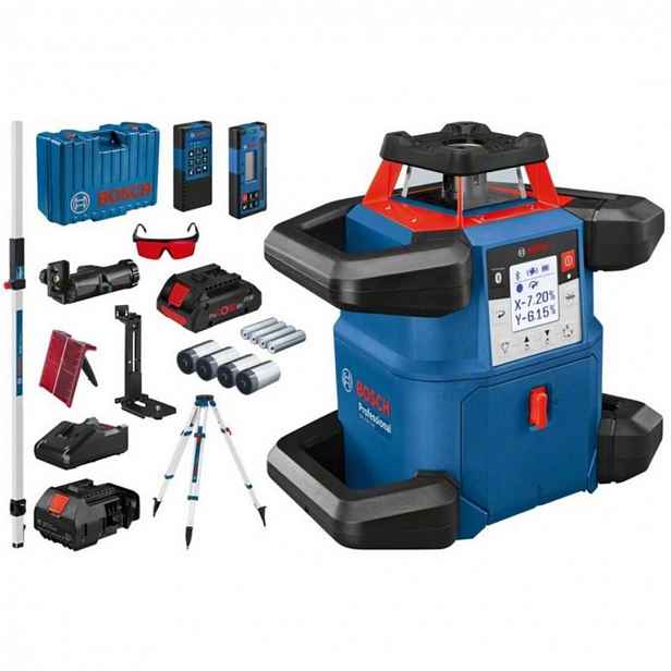 Bosch - 18V AKU rotační laser, dosah 600 m, s přijímačem a příslušenstvím, 1x aku 4,0 Ah, nabíječka 06159940P5