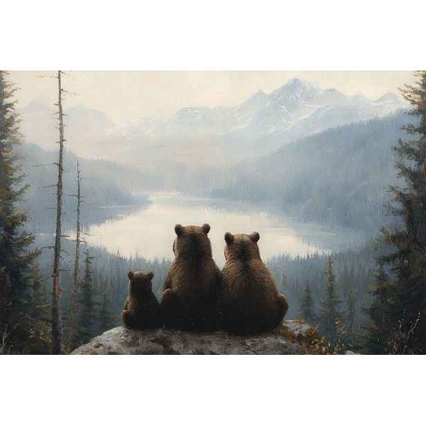 Fototapeta Flizelina Děti Hory Les Medvěd Medvídek Rodina 254x184 130g