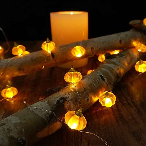 TEMU 1ks 20/30LED LED řetěz ve tvaru halloweenské dýně, na baterie, drátěné dekorativní světlo, vhodné pro oslavy Halloweenu, interiér, Den