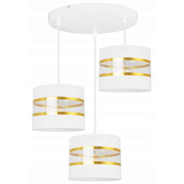 Závěsná Stropní Lampa S Trojitým Glamour Lustrem, Zlaté Proužky, Stínítko