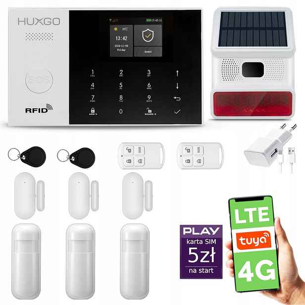 Bezdrátový alarm WiFi Gsm 4G s aplikací Tuya, Huxgo HXA005 R3D3 Bs