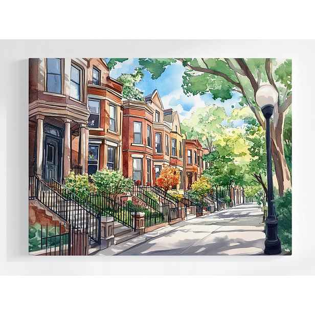 Plakát Město Ulička Domy Brownstone Amerika Usa 100x75