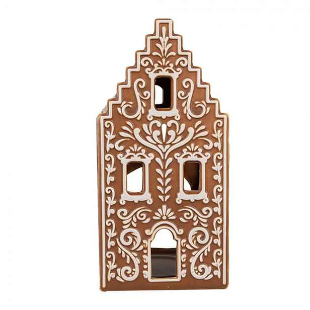 Porcelánový svícen perníková chaloupka Gingerbread House - 7*7*15 cm Clayre & Eef