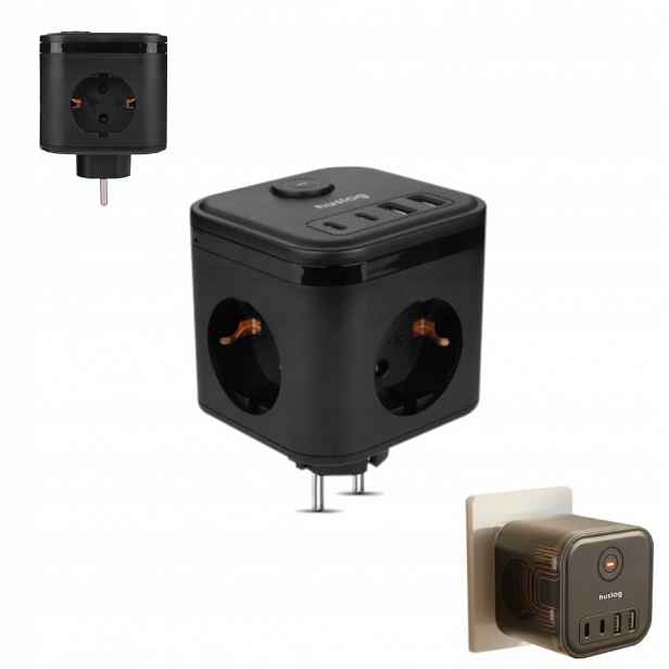 Prodlužovací Kabel síťová napájecí kostka Huslog PowerCube 3 zásuvky Ac 4 Usb