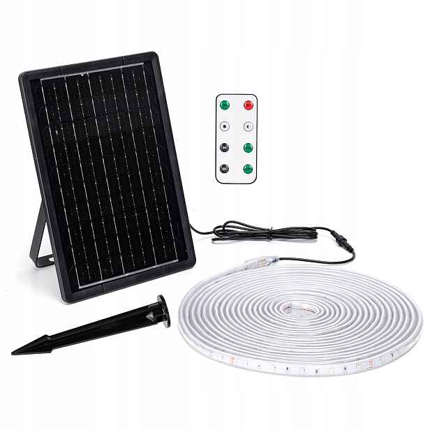 Solární Led páska-10m-100W-RGB-1000 lm-IP65