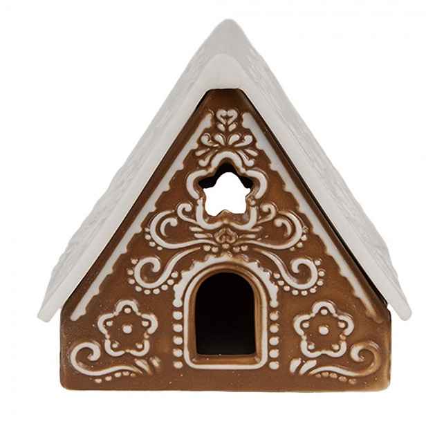 Porcelánový svícen perníková chaloupka Gingerbread House - 8*7*7 cm Clayre & Eef
