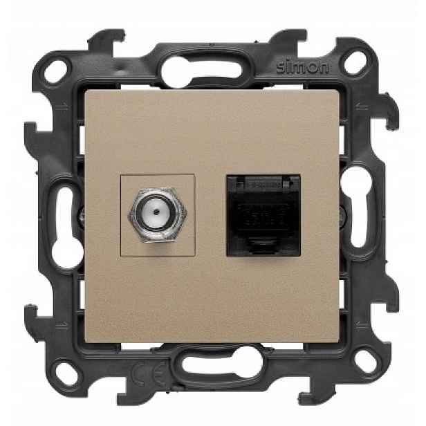 Simon 24 Anténní zásuvka typu F RJ45 kat.6 Modul Podomítkový Šampaňský mat