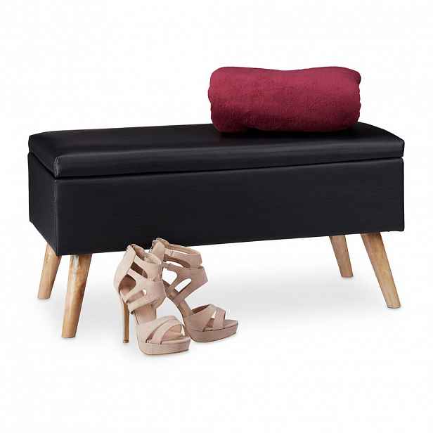 Relaxdays LAVICE Černá s úložným prostorem umělá kůže 80 cm
