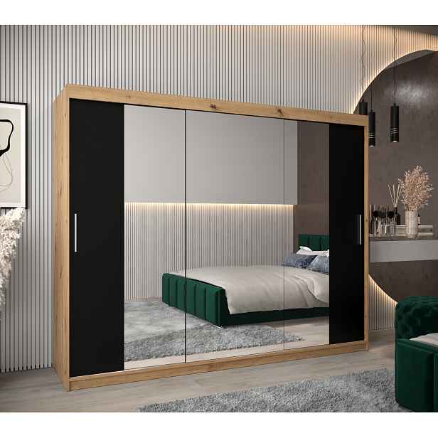 Šatní skříň Abi T2 Barva korpusu: Dub artisan, Rozměry: 250 cm, Dveře: Černá