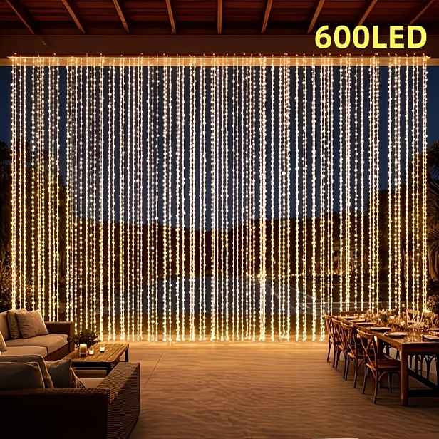 TEMU Závěsné pohádkové závěsné světelné řetězy s 600 LED, 236,22 x 118,11 palců, dekorativní světla na okna pro vnitřní/venkovní použití, dekorativní