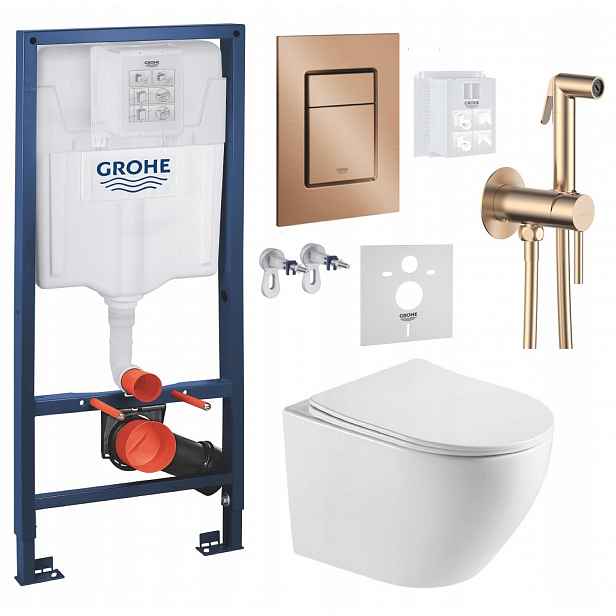 Wc stojan Grohe Rapid Sl s mísou Wc Imprese a tlačítkem měď baterie