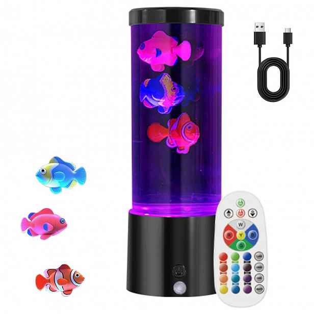 Noční Lampa Led Akvárium Měnící Barvy Černá Se 3 plovoucími Rybičky