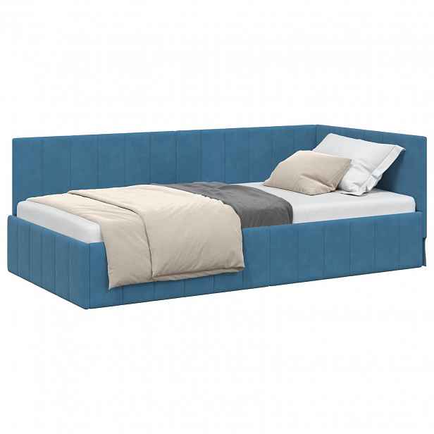 vidaXL Rohový rám postele Modrá 90 x 190 cm samet