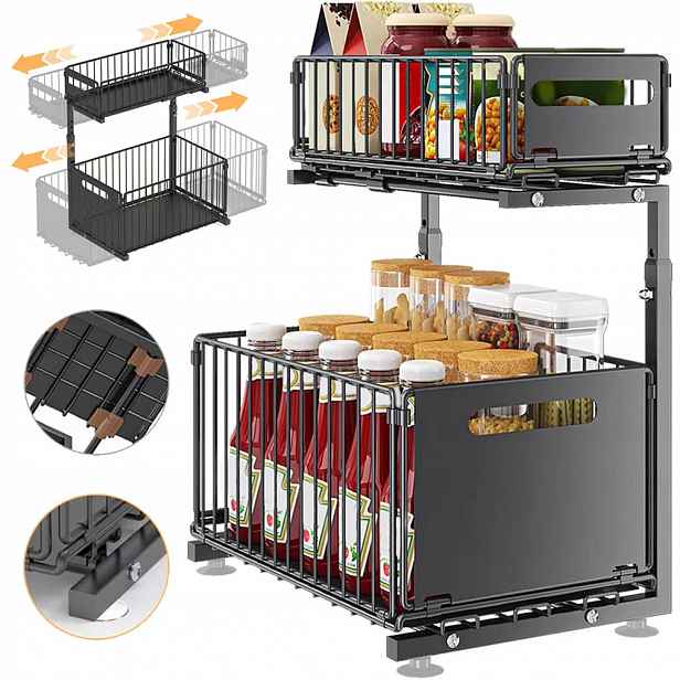 Kuchyňská police z ocelového uhlí Nastavitelná výška 41-48.5 cm Organizer