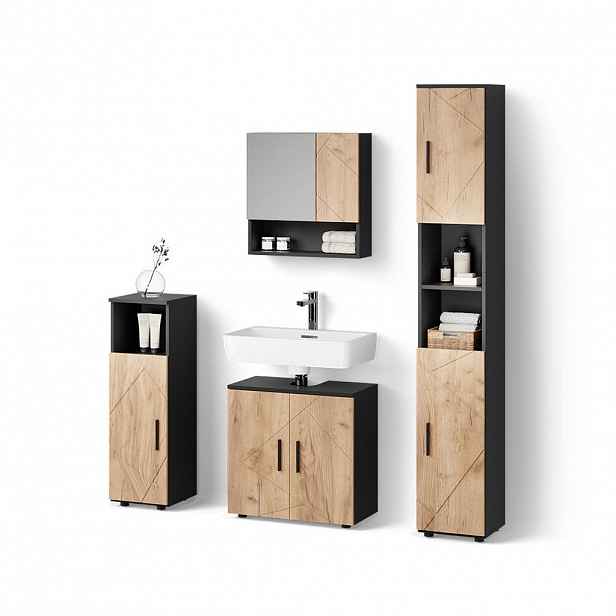 Livinity® SADA NÁBYTKU DO KOUPELNY Ronco, Zlatý mocný dub/Antracit, 4dílná
