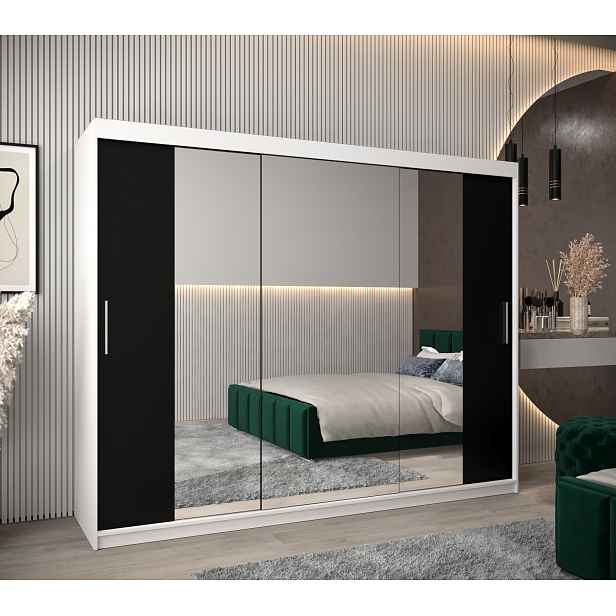 Šatní skříň Abi T2 Barva korpusu: Bílá, Rozměry: 250 cm, Dveře: Černá